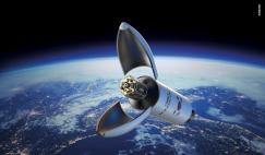 Artist’s impression depicting a satellite deployment in Earth orbit after launch by HANBIT.